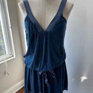 Velvet by Graham & Spencer Blue V Neck Mini Dress Elastic Tie Waist Size Small